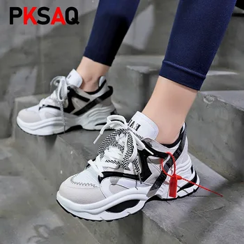 

Stylish Women Casual Shoes Increasing 6CM INS Ulzza Harajuku Sneakers Cushioning Height Platform Breathable Wave Sports Walking