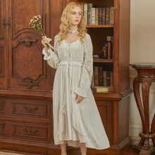 Retro Princess Sleepwear Women Victorian White Night Dress Romantic Vintage Nightgowns Plus Size Loose Long Sleeve Robe Peignoir