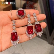 

2022 New Arrival 925 Sterling Silver Ruby Gemstone Necklace Pendant Ring Earrings Women's Luxury Wedding Party Fine Jewelry Gift