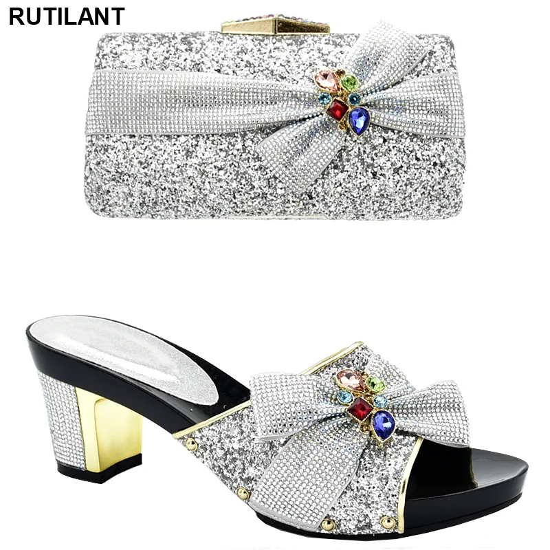 

New Arrival Rhinestone Shoe and Bag Set for Party In Women Luxury Women Shoes Nigerian Women Party Shoes with Bag Set High Heels