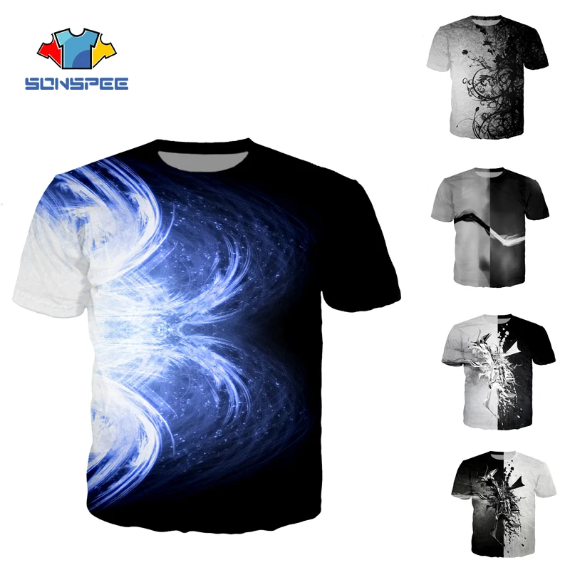 SONSPEE абстрактные черно-белые элемент футболка хлопковая рубашка модные