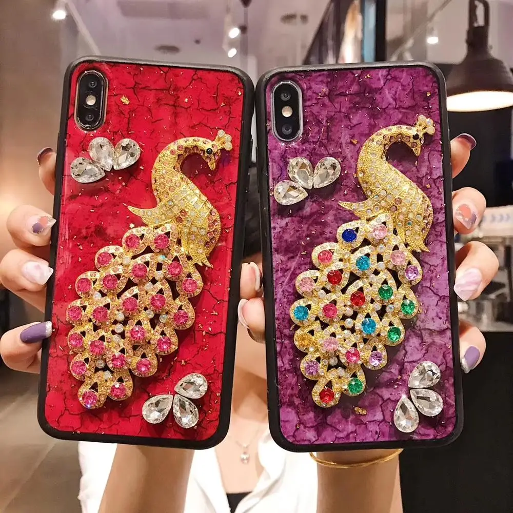 Peacock Marble Soft TPU Diamond DIY Case for iphone 11 Pro MAX 6s 7 8 Plus Xs XR Max Coque Funda |