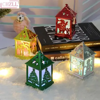 

CHZLL Gold LED Christmas Lights Simulated wooden house light Merry Christmas Ornaments Pendants Xmas Decoration for Home Noel