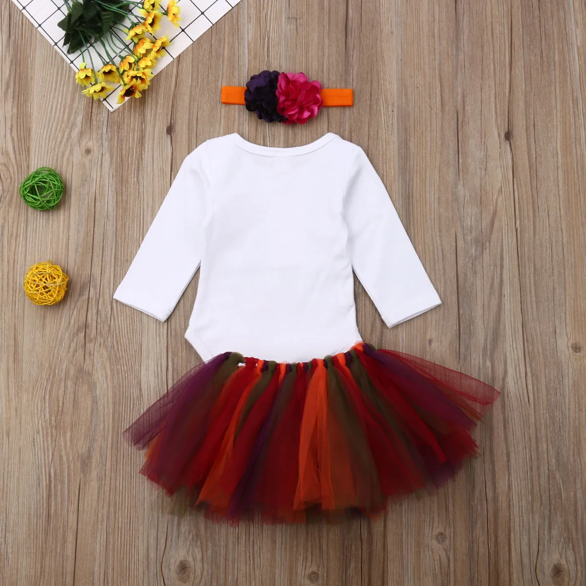 

Thanksgiving set Newborn Kids Baby Girl Clothes Little TurkeyLetter Long Sleeve Boysuit tutu Skirt Outfits Set Hat 0-2T Headwear