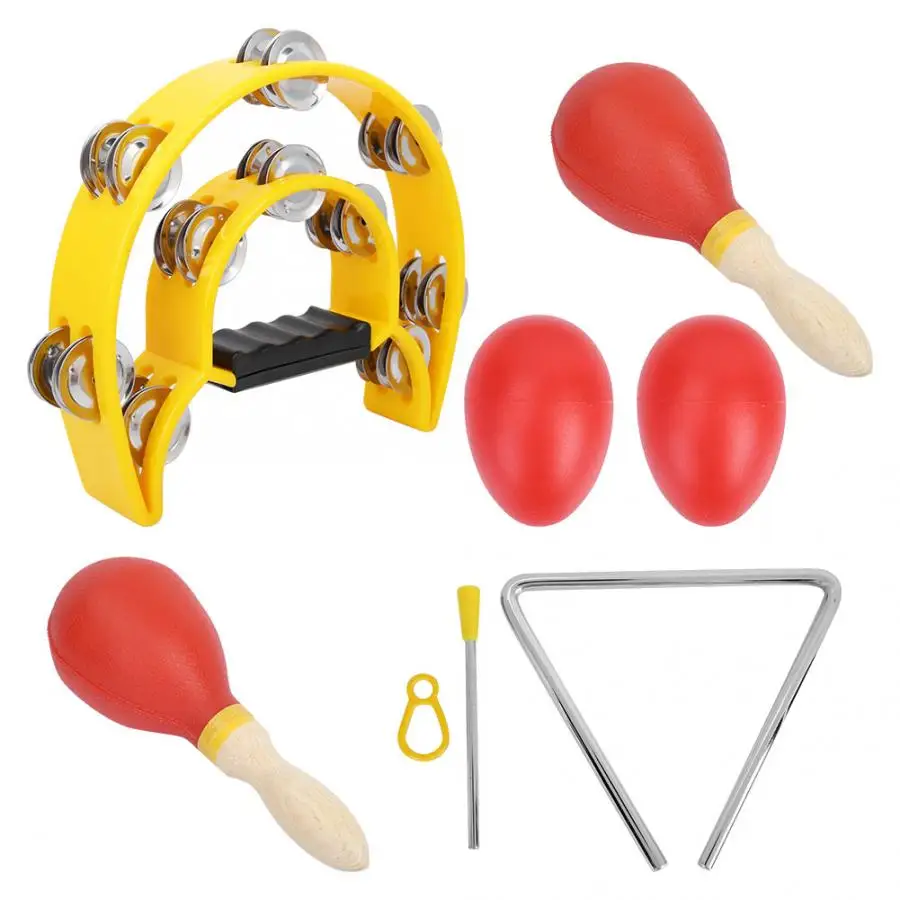 Half Moon Double Row Tambourine Kids Toy Set With Sand Hammer Egg Shaker Tuning Fork Shakers Wooden Percussion Instrument