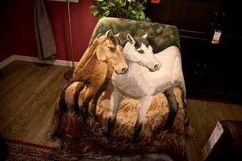 

American Country Horse Throw Blanket Knitted Chair Sofa Cover Couch Carpet Cotton Travel Cover Bedding Tapestry Beach Blanket