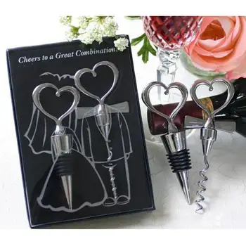 

Love Heart Corkscrew Wine Bottle Opener + Wine Stopper Wedding Gift Favors for Guests Bottle Opener Set Wedding Decoration