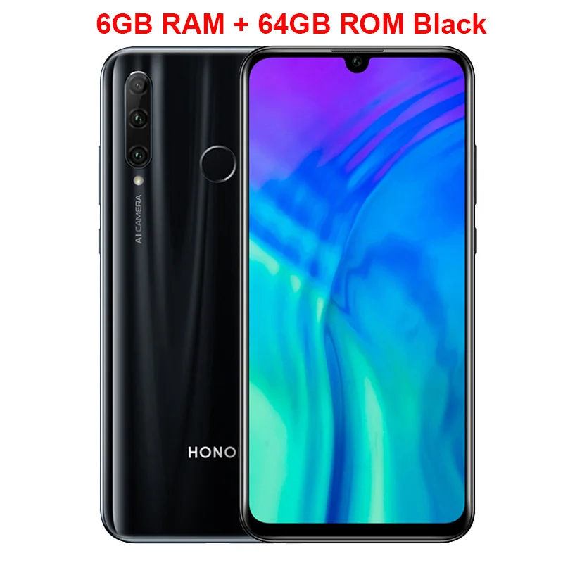 Black 6GB 64GB Глобальный Honor 20i мобильный телефон 6,2" 6 ГБ Оперативная память 64/128 ГБ Встроенная память Kirin 710 Octa ядро Octa core 20MP Камера Android 9,0 смартфон - Цвет: Black 6GB 64GB