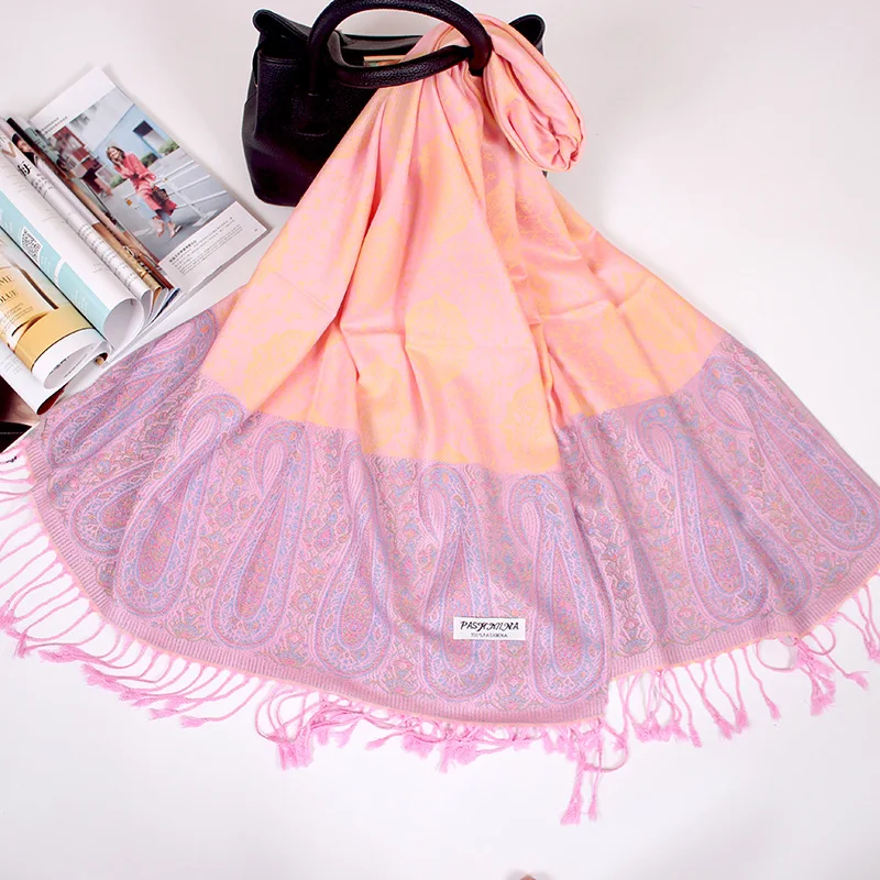 Женская зимняя теплая шаль из пашмины, шарф, винтажный жаккардовый этнический рисунок кешью Пейсли, шарф, шаль, платок, Echarpes fulards Femme - Цвет: pink
