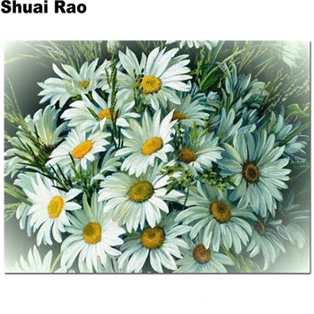 

diamond embroidery white daisy picture of rhinoceros mosaic painting 3d diy diamond painting full square round restaurant decor