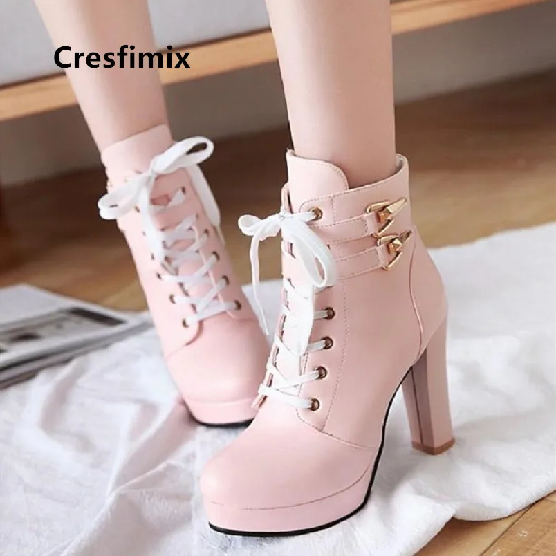 Cresfimix Botas De Mujer; женские модные милые осенние ботинки из искусственной кожи розового цвета; женские классические черные зимние ботинки с