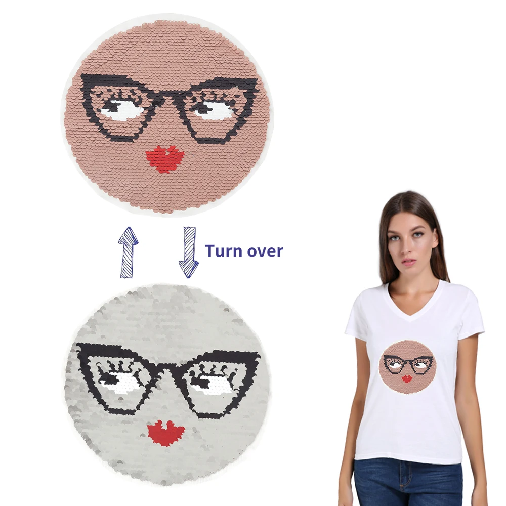 XC Double Side Big Shine Embroidery Stickers Reversible Sequin Clothes Patches DIY Decoration Sew-on Applique Coat Badges |