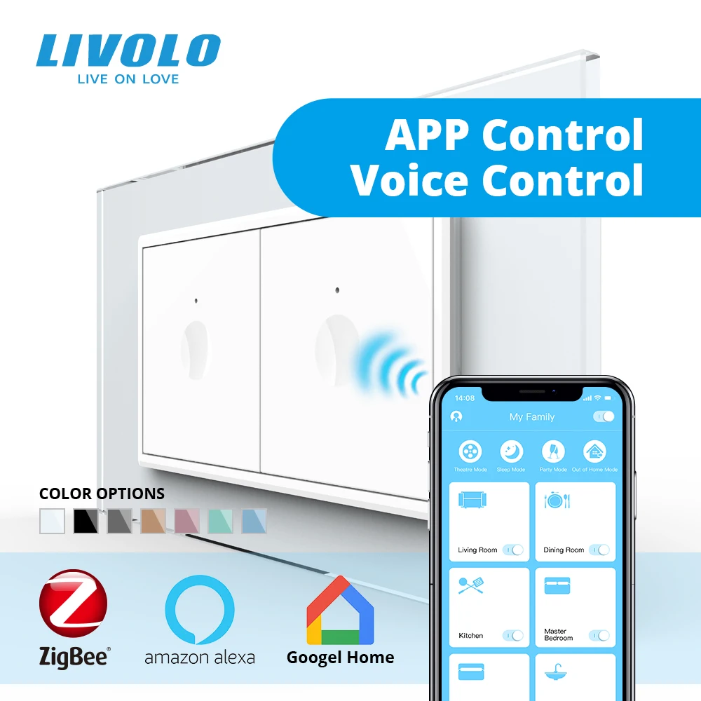 

Livolo C9 US Standard 90mm Wall Touch Switch,2Way Zigbee Smart Wifi wireless Control,white crystal glass,plastic key,with plugs