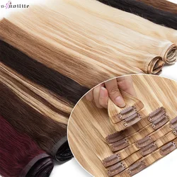 S-noilite Clip In Human Hair Extensions 115g Hairpiece 7pcs/set Hair Clip Tape In Human Hair Extensions Full Head Natural Hair