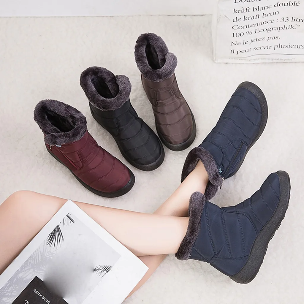 Waterproof Short Booties Women's Winter Warm Snow Boots With Plush Non-Slip Footwear Plus size 35-43 autumn and Winter Shoes