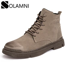 Кожаные ботинки «мартинсы» теплые зимние ботинки на шнуровке с мехом, плюшевые мотоциклетные ботинки для мужчин, нескользящая Мягкая Рабочая обувь