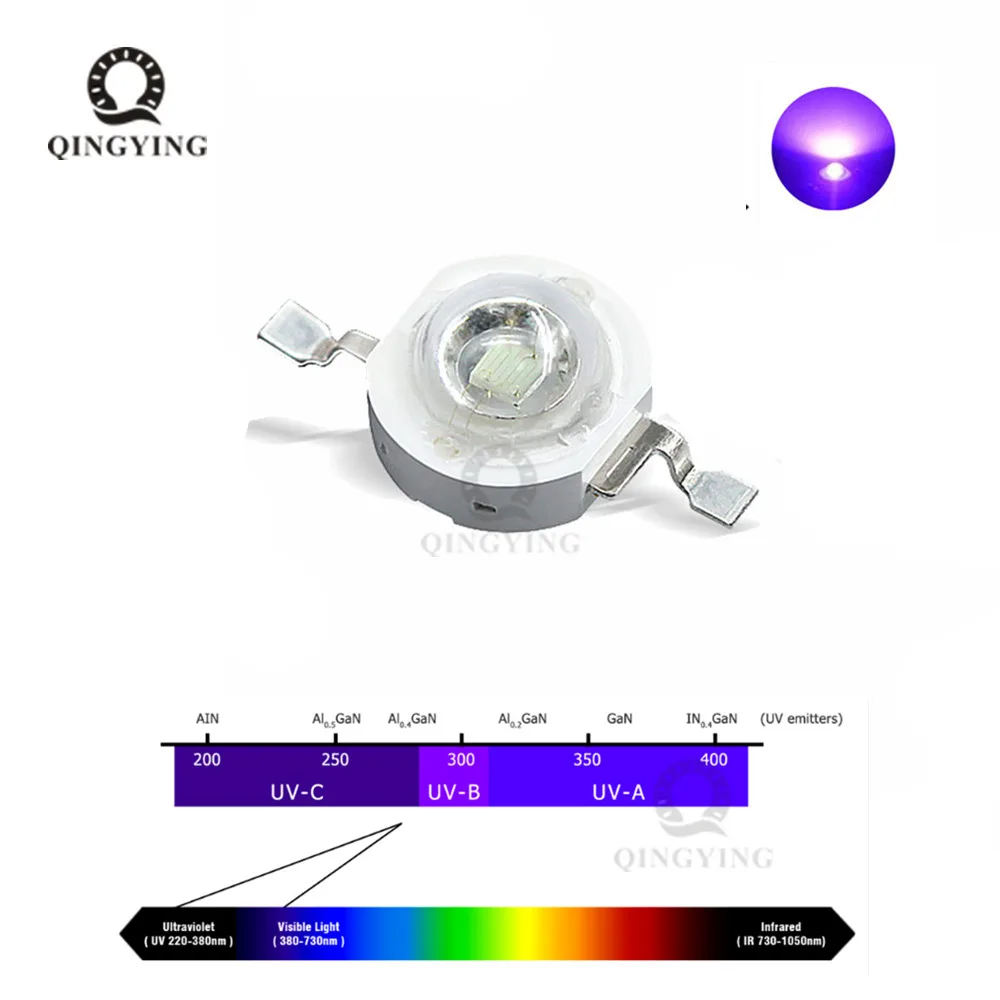 5pcs 3W UV High Power LED Light Beads Ultra Violet Purple Chip 360nm 365nm 370nm 380nm 390nm 395nm 400nm 405nm 430nm Di | Лампы и