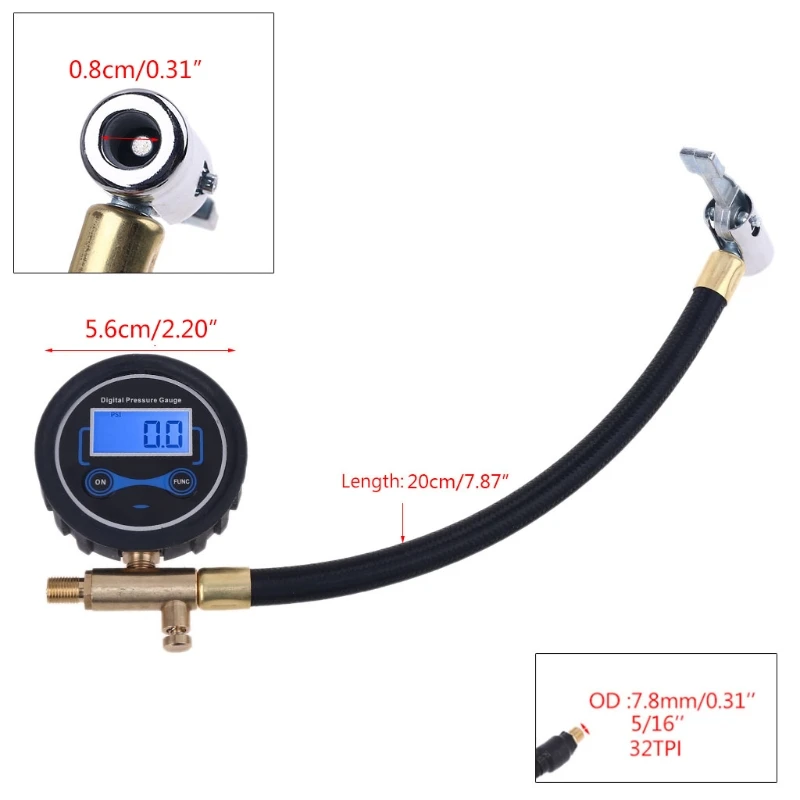 Car Truck Motorcycle Air Compressor Inflating Tube 200PSI with Tire Pressure Gauge
