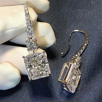 

2020New Eternity Wedding Band 925 Sterling Silver Dangle Earrings for Women Square Cut White Zircon Party Drop Earrings
