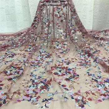 

JAUN French African Sequins Lace Fabric 2020 High Quality Lace Material Nigerian Net Lace Fabrics For Women Party Dress NI2383-1