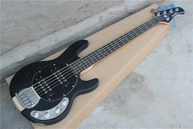 

Factory direct custom shop New Top Quality Music man one-piece set neck through body 5 String black Bass Guitar
