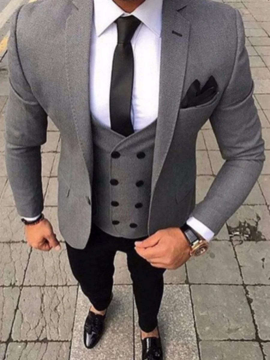 47 Woolen Latest Coat Designs Smoking Grey Slim Fit Men Suit Tuxedo Groom Suits For Men Wedding 3PCS Groom Suits Prom Blazer Terno