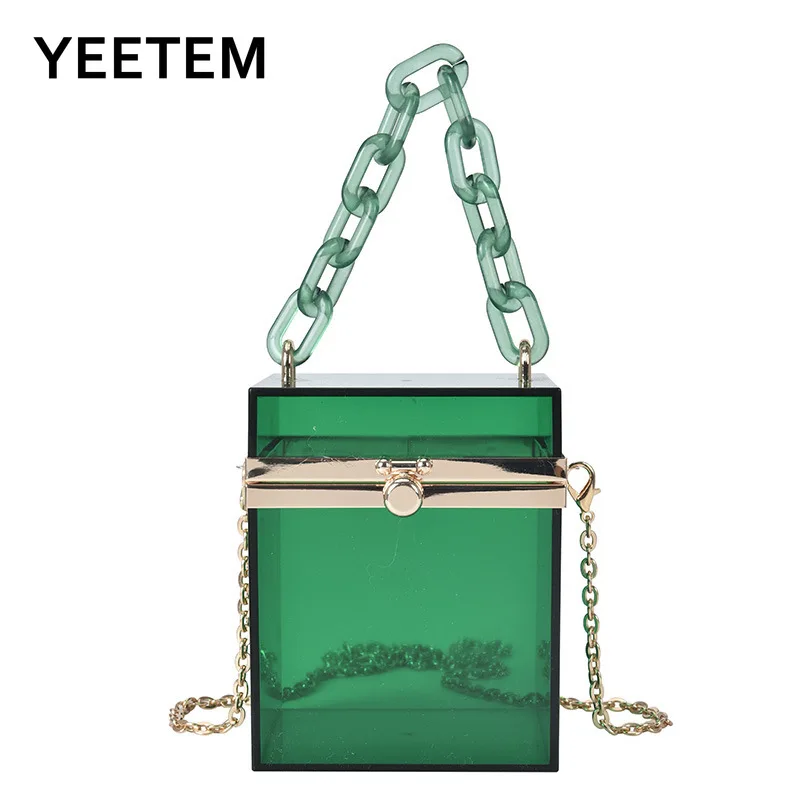 

Korean version New cool punk acrylic transparent box chain small square bag female bag single shoulder messenger bag