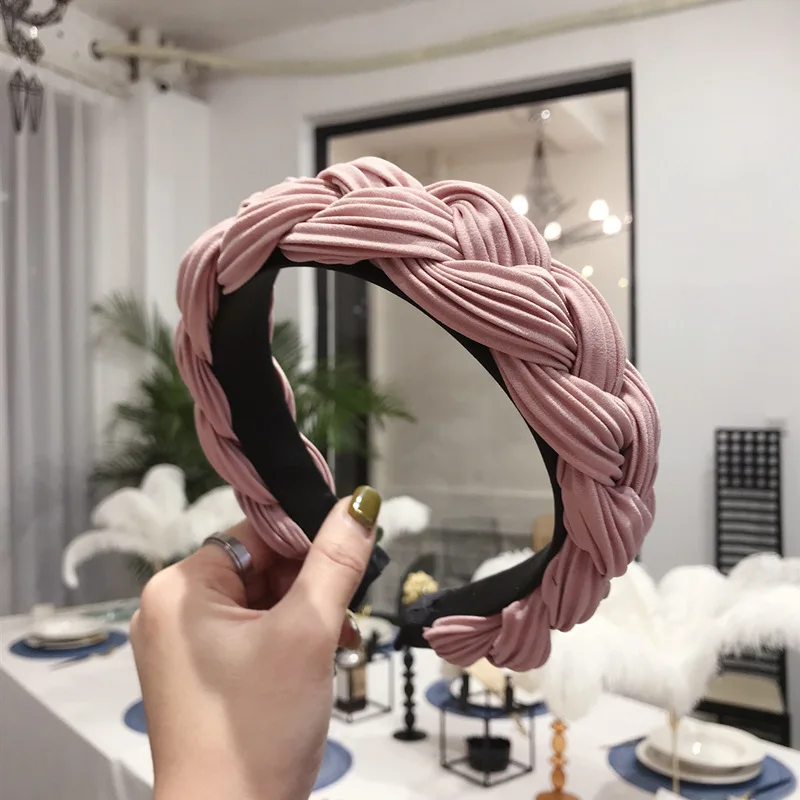 191125 pink Винтажные складные плетеные ободки для волос для женщин, заколки для волос, тюрбан, повязка на голову, аксессуары для волос для девочек, opaska do wlosow, головные уборы - Цвет: 191125 pink