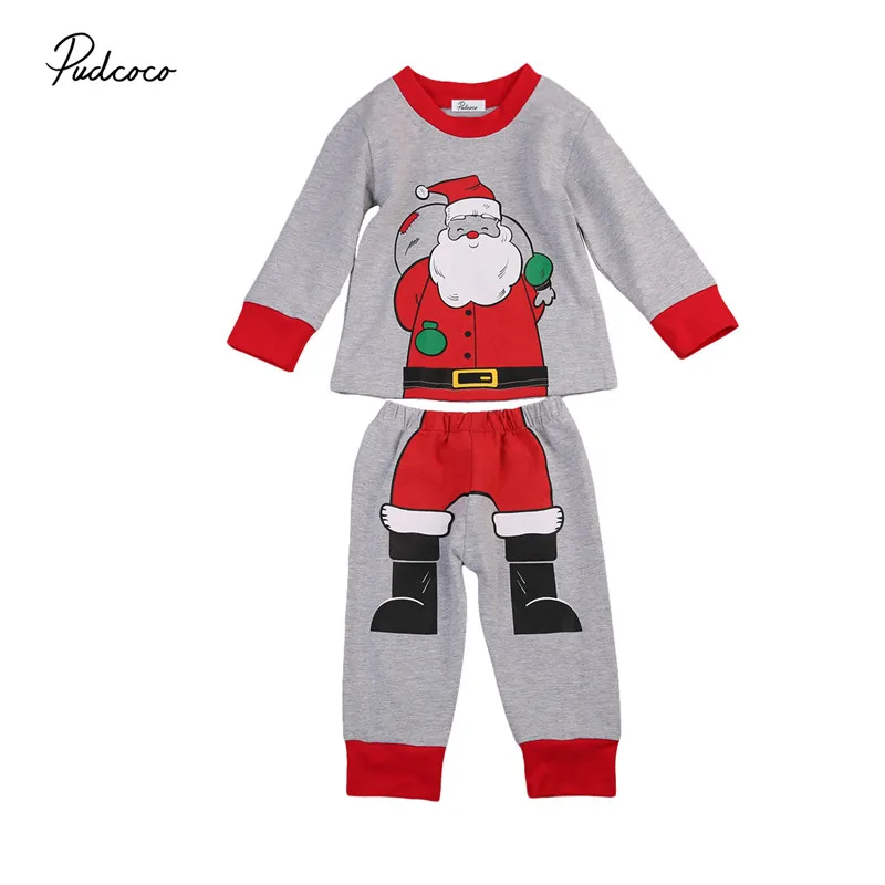  2017 New Style Christmas Toddler Kids Baby Boys Clothes Long Sleeve Cartoon Xmas Santa Claus Pjs Py