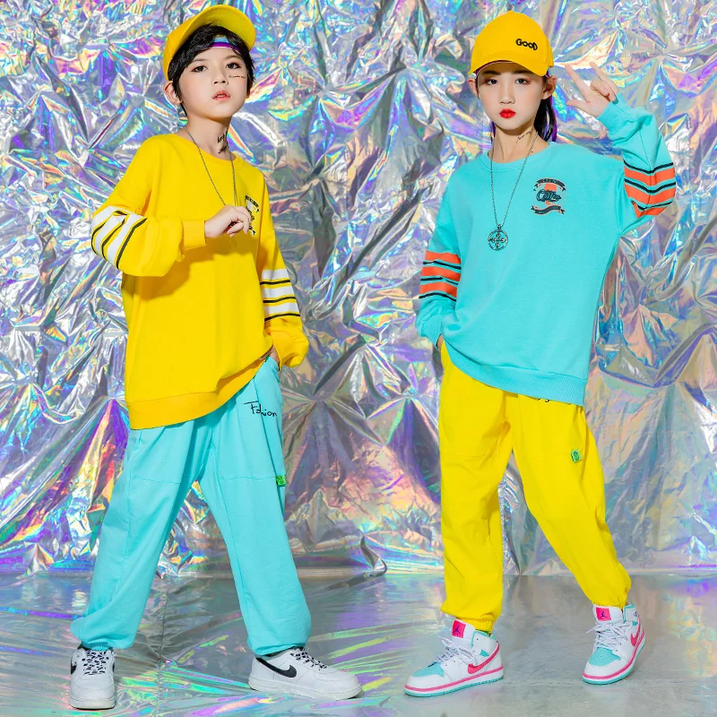 

Kids Competitions Outfits Hip Hop Clothing Loose Sweatshirt Jogger Pants For Girls Boys Jazz Dance Costume Clothes Street Wear