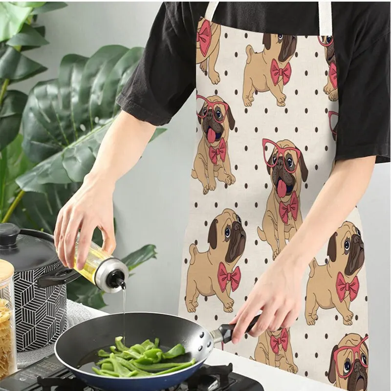Hot 1pc Kitchen Apron Cute Cartoon Cat Printed Sleeveless Cotton Linen Aprons for Men Women Home Cleaning Tools 47x38cm 68x66cm