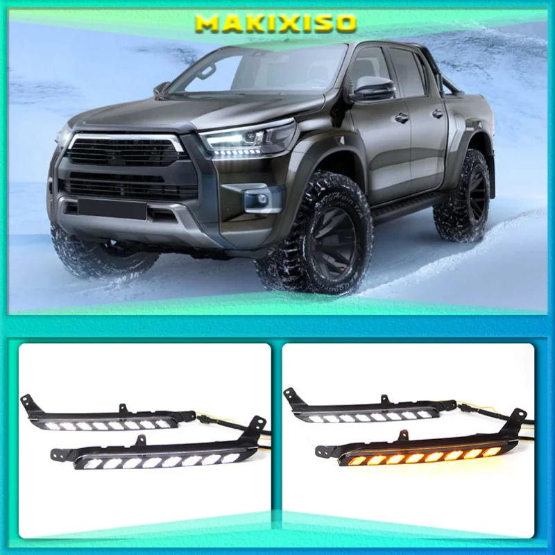 

2PCS Car LED headlight Daytime Running Light For Toyota Hilux Revo Rocco 2020 2021 Turn Yellow Signal DRL Daylight