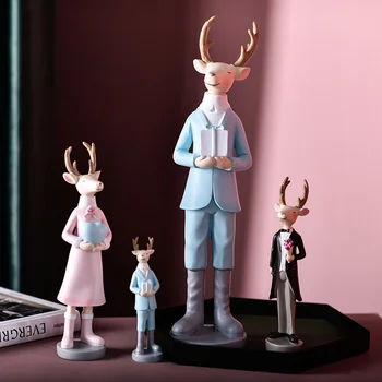 

Gentlemen Lady Elk Miniature Model Home Decoration Ornaments Resin Figurine Crafts Gifts For Friend Wedding Decoration Lucky Elk