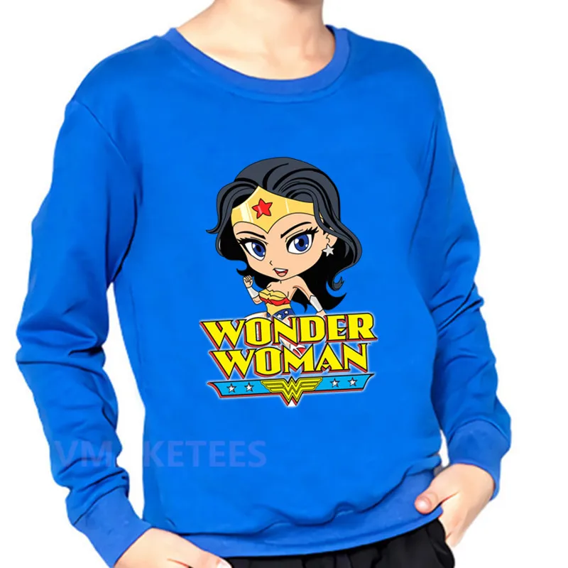 Детские толстовки с капюшоном с героями мультфильмов Wonder Woman хлопковая Осенняя толстовка для мальчиков и девочек забавная одежда для малышей KYT5211