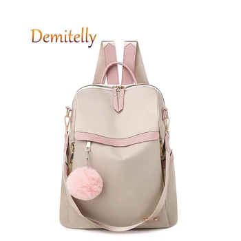 

Fashionable Women's Plush Ball Ornament Backpack New Multi-functional Campus Student Bag Lady Hit Color Backpack Travel Bag