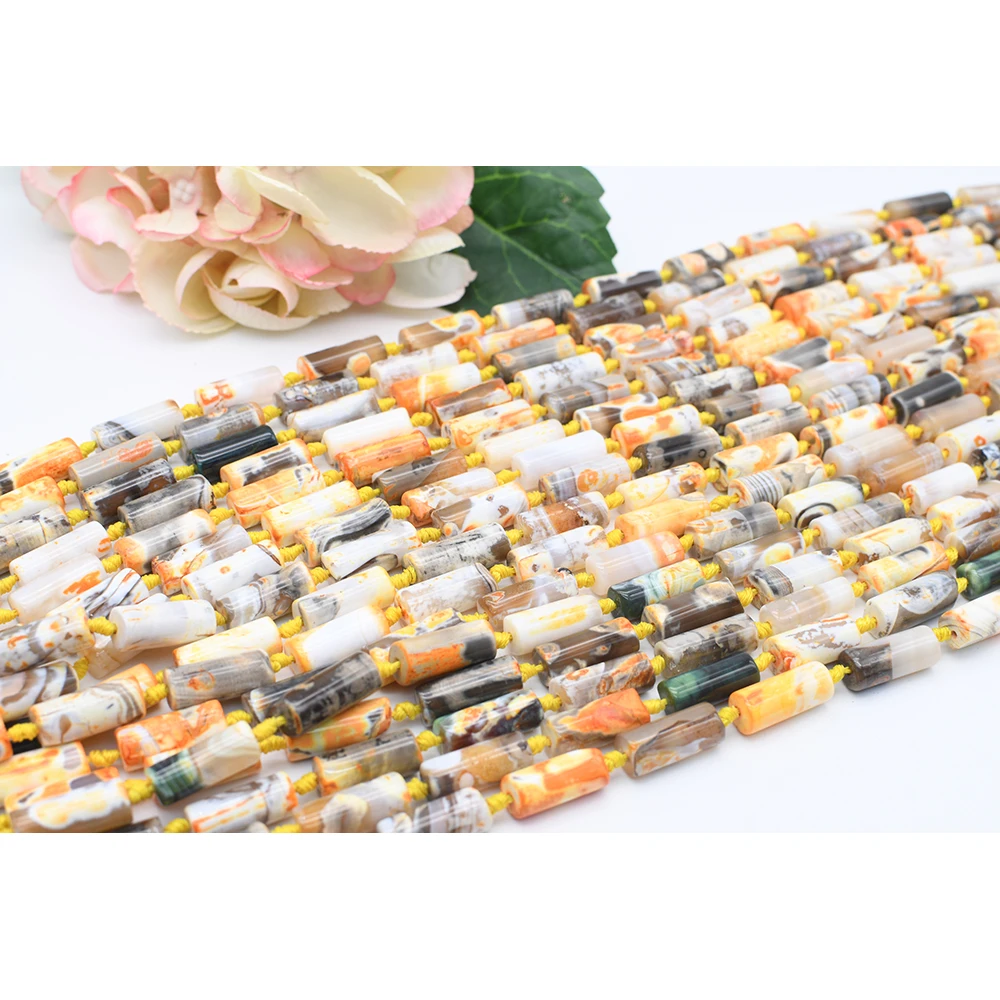 8X21mmNatural Smooth Columnar shape Fresh Yellow Fire Agate stone Beads For DIY necklace bracelet jewelry make 15 