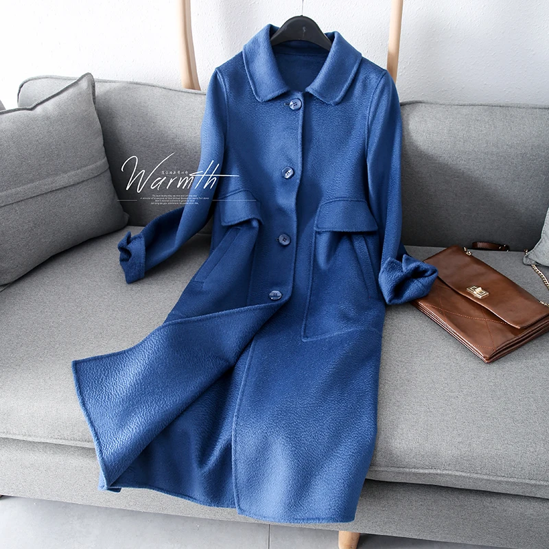 Seaweed blue BELIARST осень и зима новинка чистая шерсть воды рябь двухстороннее пальто женский тонкий большой размер длинный кардиган пальто - Цвет: Seaweed blue