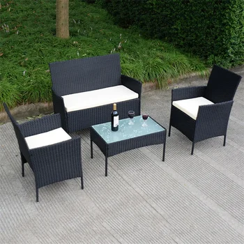 

4 Pcs Outdoor Rattan Wicker Cushioned Seat with A Loveset Patio Furniture HW53485