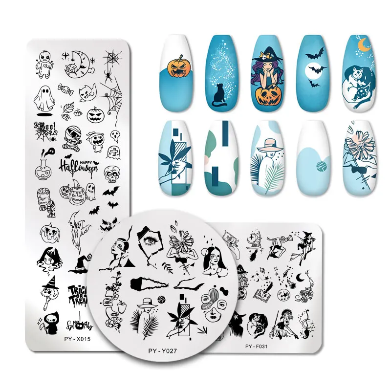 PICT YOU Halloween Nail Stamping Plates Snowflake Festival Pattern Nail Art Image Plates Stainless Steel Nail Art Plate Stencil 5