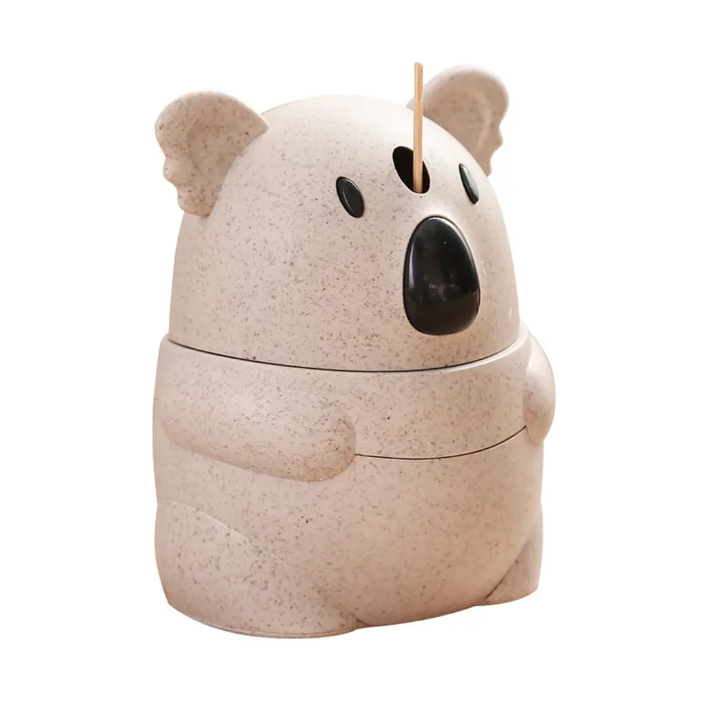 

Wheat Straw Cartoon Koala Toothpick Holder Box Hand Press Automatic Toothpick Cans Base Room Decorate Toothpicks Case Can