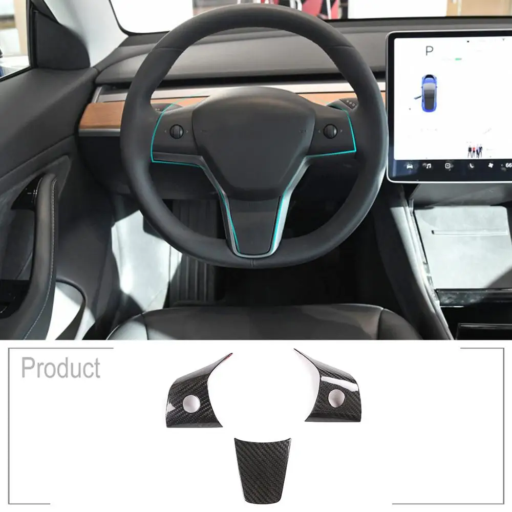 

3Pcs Real Carbon Fiber Steering Wheel Button Frame Car Accessories For Tesla Model 3 2017-2019