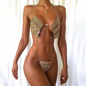 

Cotton fiber Bikini Body chain Underwear Sexy Jewelry for Women Bling Rhinestone Body Chain Bra Harness Waist Jewellery Party