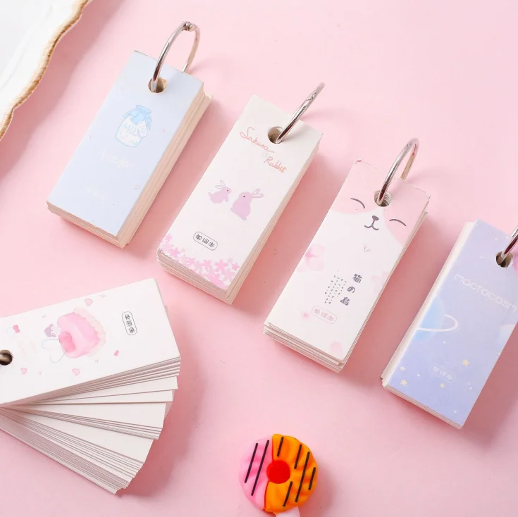 220 страниц пустая страница Kawaii Flash Card Ring Notepad Word учебная карта портативный блокнот