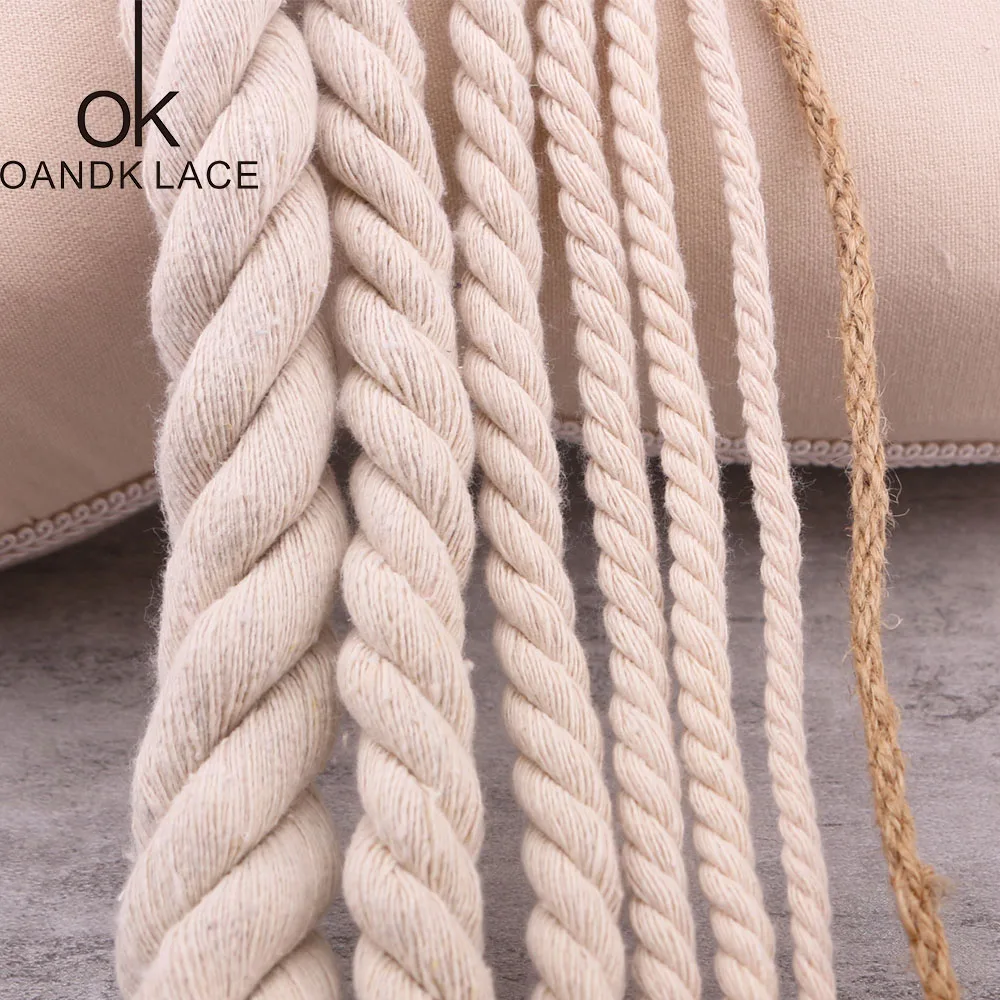 Beige Cotton Three twisted Rope String Cord Twine Sash Craft 5mm-20mm Cotton Thick Cords For Handmade Decorative