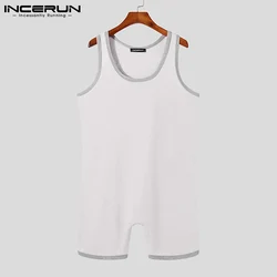 INCERUN Sexy Leisure New Men's Rompers Loungewear Male Solid Color Male All-match Simple Knitted Sleeveless Bodysuits S-5XL 2021