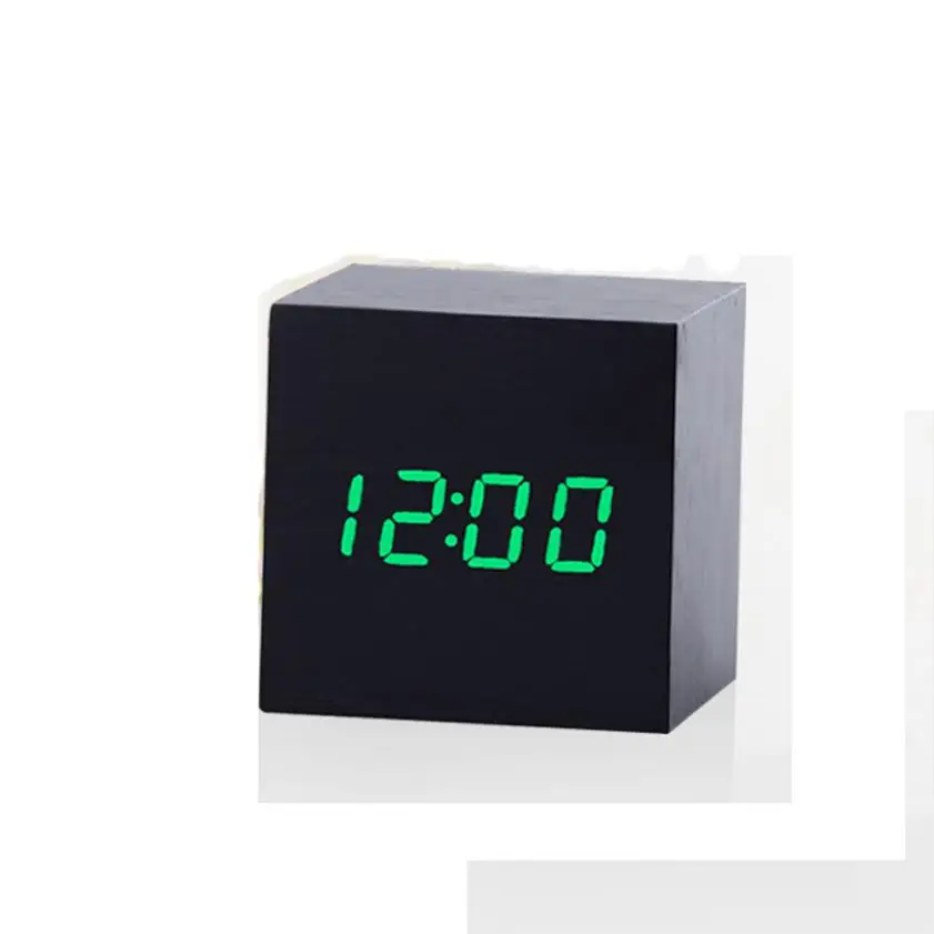 Многоцветные деревянные часы с управлением звуками, современный деревянный цифровой светодиодный Настольный будильник с термометром, таймер, календарь, настольный декор - Цвет: D
