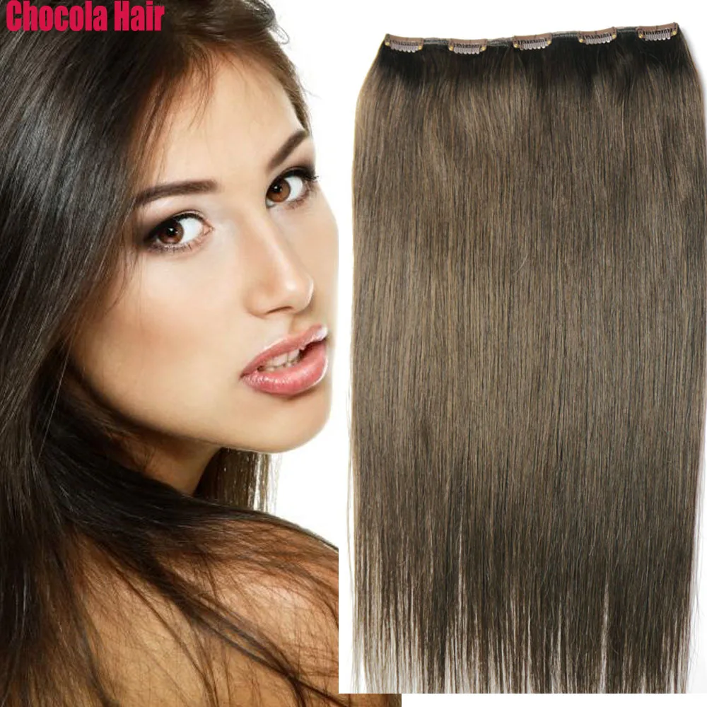 Chocala 100% Brazilian Human Remy Hair Extensions 20"-28" 80g One Piece Set With 5 Clips In 1pcs No-lace Straight