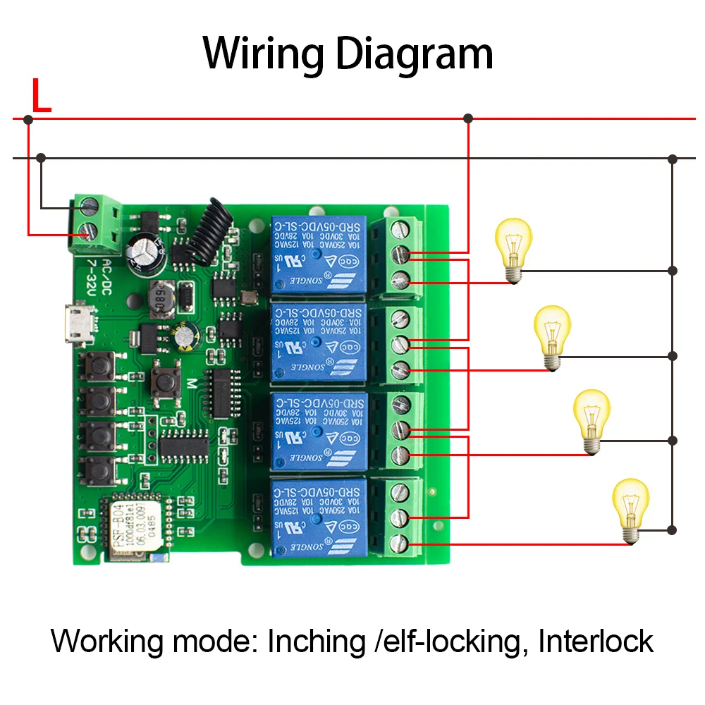 Ewelink-smart Home sem Fio Wifi Módulo Interruptor 4ch rf 433mhz Receptor 10a Relé o Google Home Alexa Compatível com sem Case - Image 3