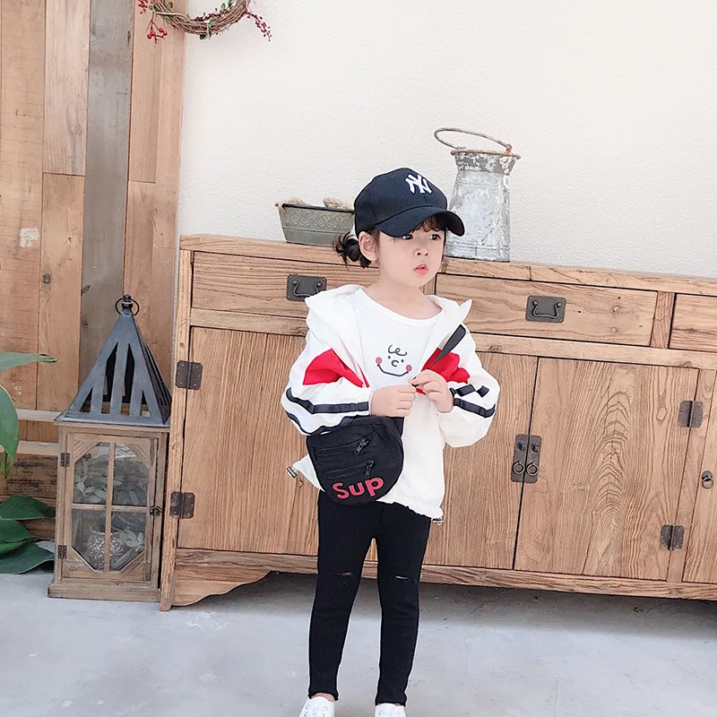 New autumn Korean style fashion white and red hit color normal section hooded jacket outwear both for boys and girls