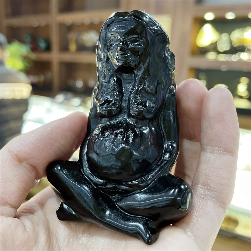 

Natural Obsidian Gaia Art Statue Earth Mother Goddess Statue Crystal Figurine Mother Earth Room Decor